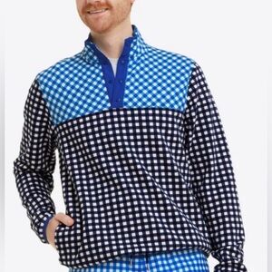 Draper James X Lands End Men’s 1/4 Snap Blue Gingham Coastal Pullover Size XL